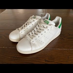 Adidas Stan Smith, White/Green, Mens US Size 9.5, used condition